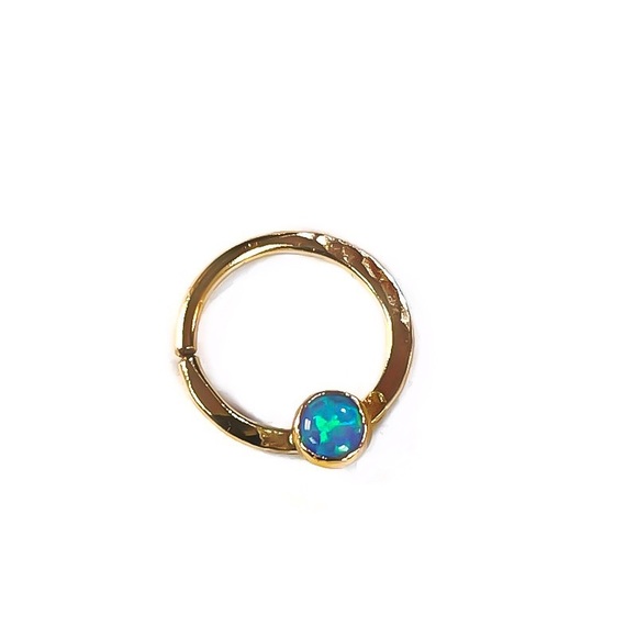 14k gold blue fire opal septum ring hoop - Picture 4 of 8